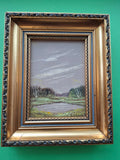Klein gesigneerd landschapsschilderij water, heide en bossen